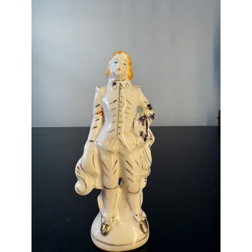 Occupied Japan Colonial Gentleman Figurine Cream Gold Ceramic 5.25 in Vintage